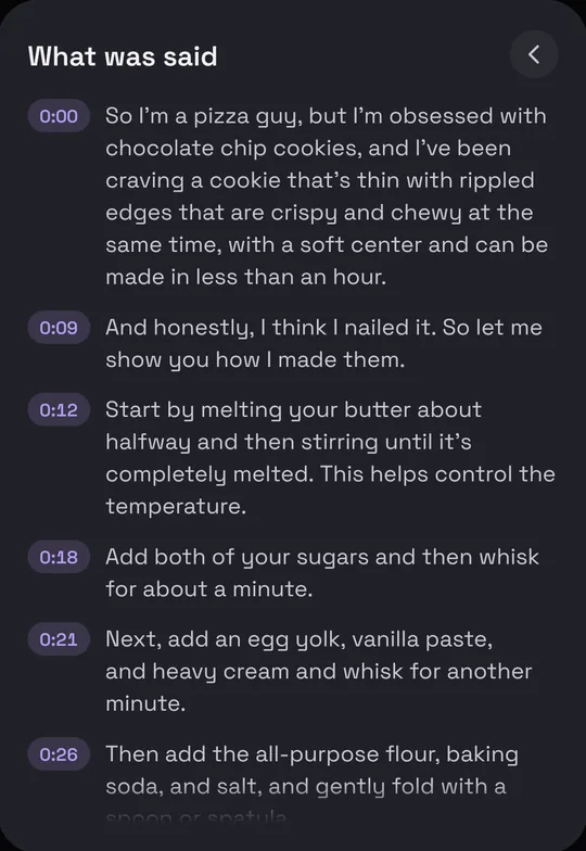 What was said in a cookie Reel, written down by Munvi with the minute of each line