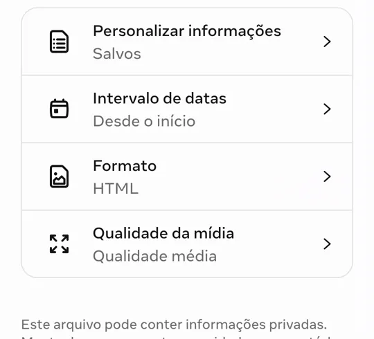 O resumo da exportação com Salvos e Desde o início