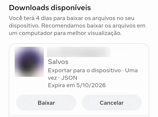 Um arquivo em Downloads disponíveis, com os botões Baixar e Cancelar