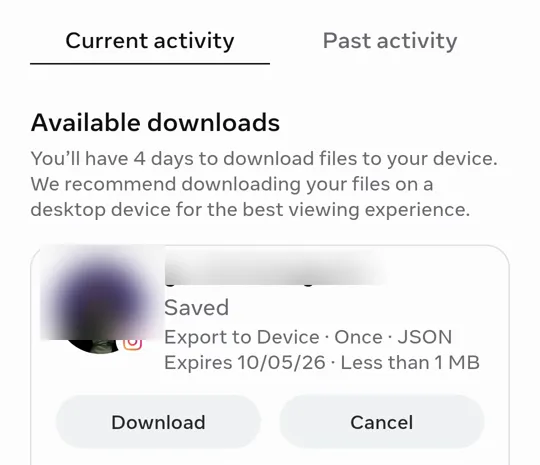 A file under Available downloads, with Download and Cancel