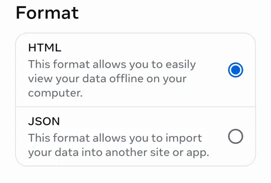 The format choice between HTML and JSON
