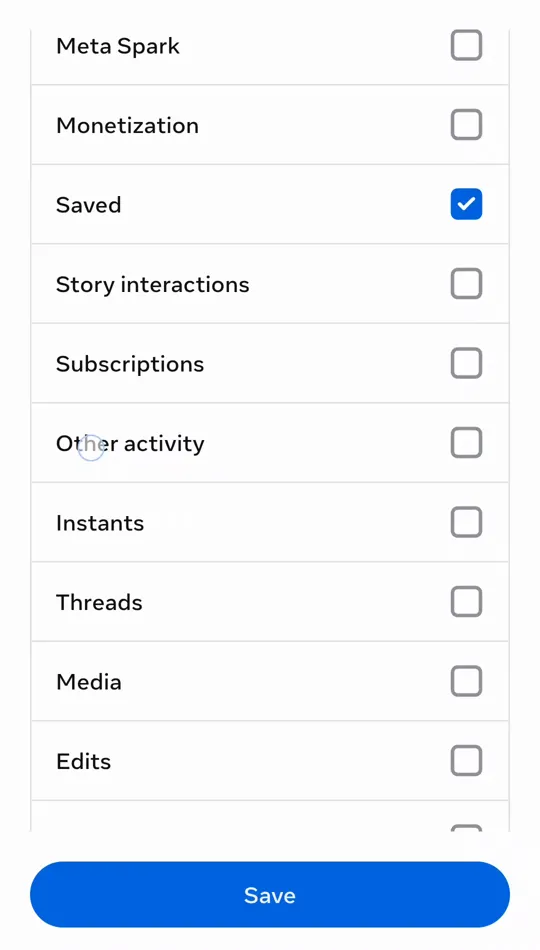 The information list with only Saved ticked