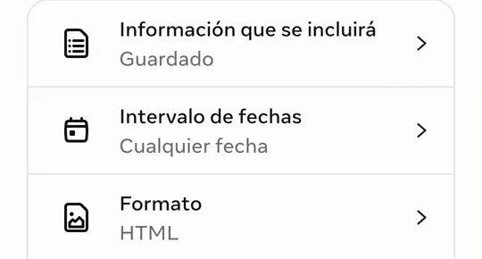 El resumen de la exportación con Guardado y Cualquier fecha