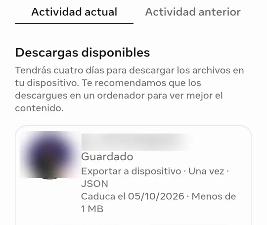 Un archivo en Descargas disponibles, con Descargar y Cancelar