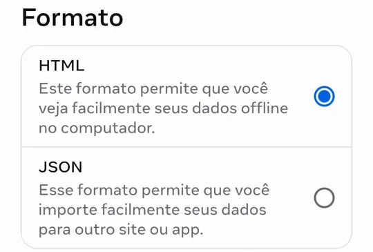 A escolha de formato entre HTML e JSON